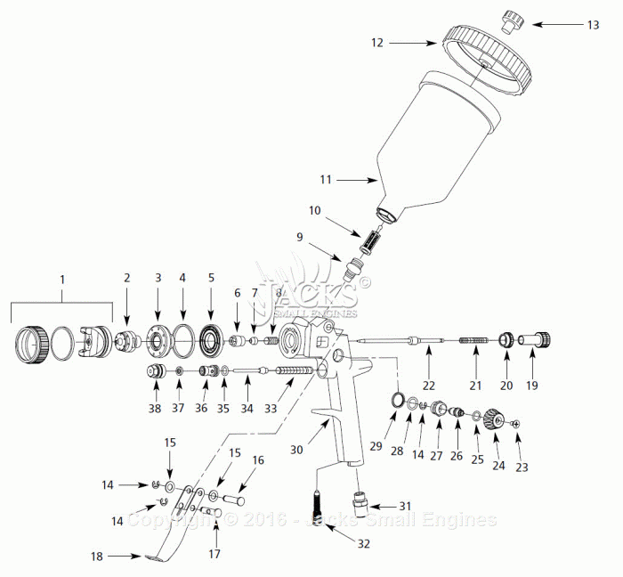 Paint spray gun parts diagram