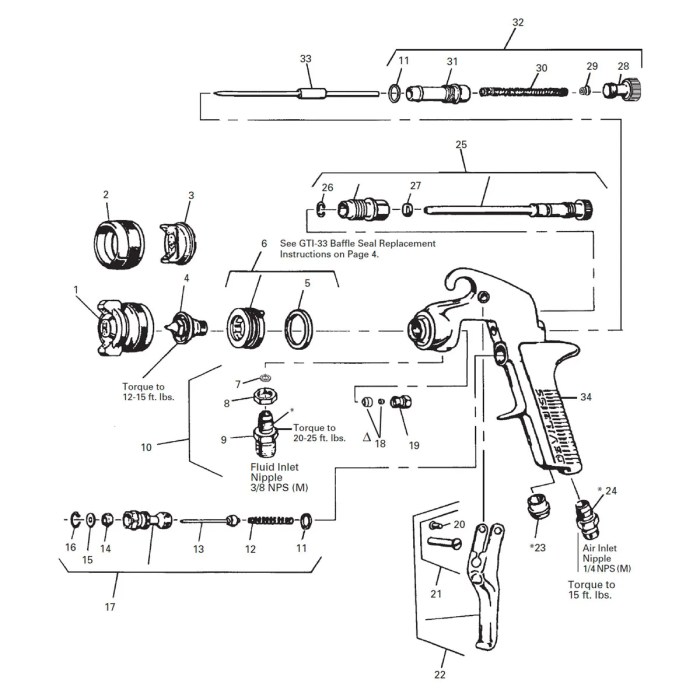 Paint spray gun parts diagram