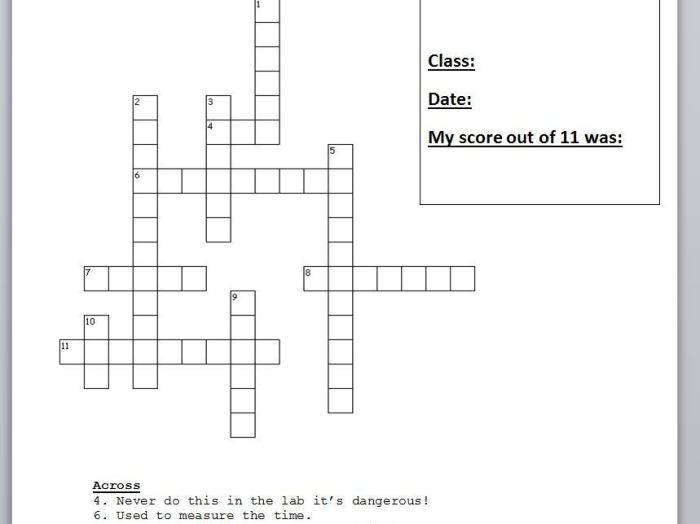 Lab safety and equipment crossword puzzle answers