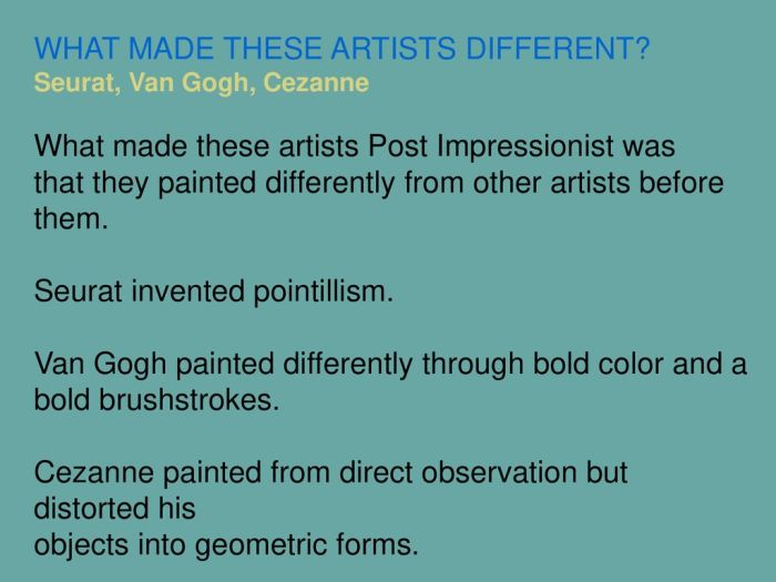 Match each post-impressionist with a feature of his style