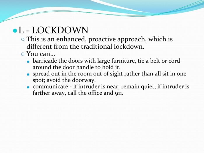 Alice enhanced lockdown strategy includes which of the following